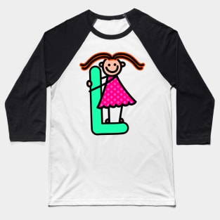 Letter L for girls alphabet Kids Colorful Cartoon Character Baseball T-Shirt